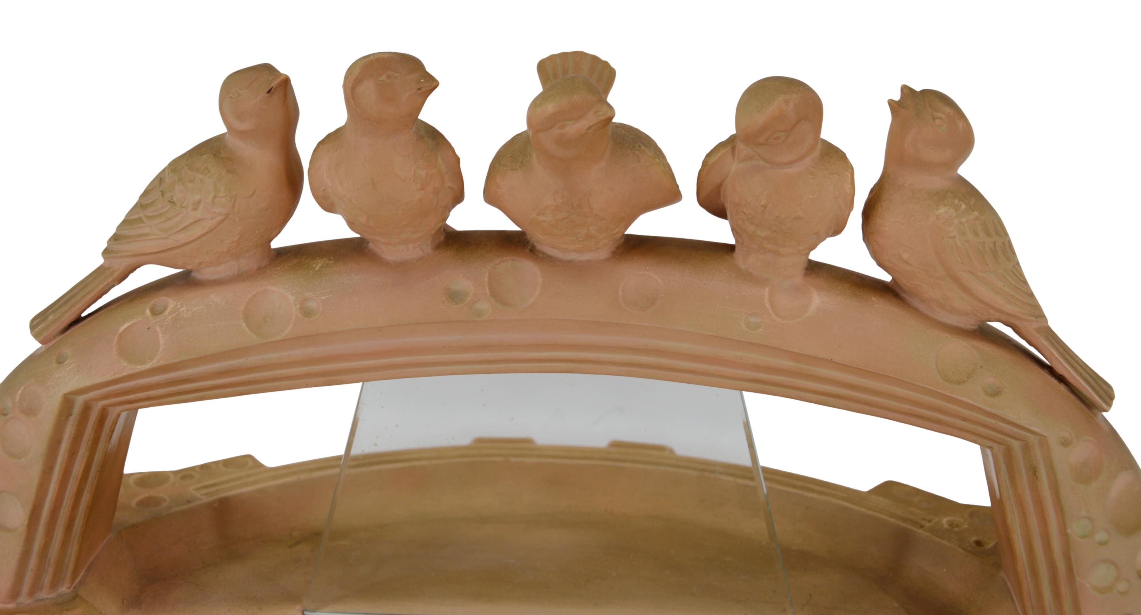 Mid-20th Century French Art Deco Terra Cotta Swallows Centerpiece, 1930s For Sale