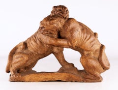 French Art Déco Terracota Sculpture of a Couple of Felines/Panthers Fighting