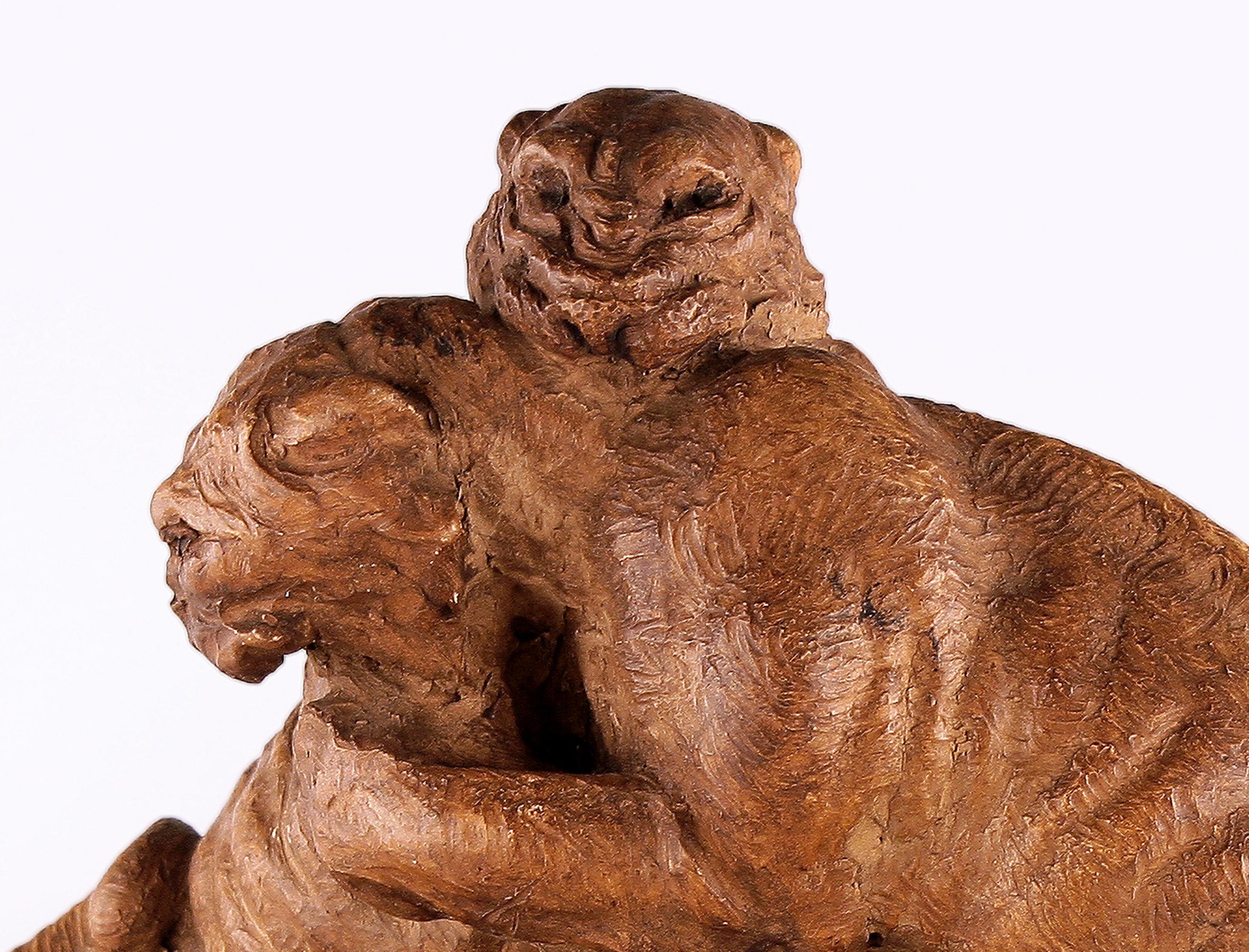 Early 20th Century French Art Déco Terracota Sculpture of a Couple of Felines/Panthers Fighting For Sale