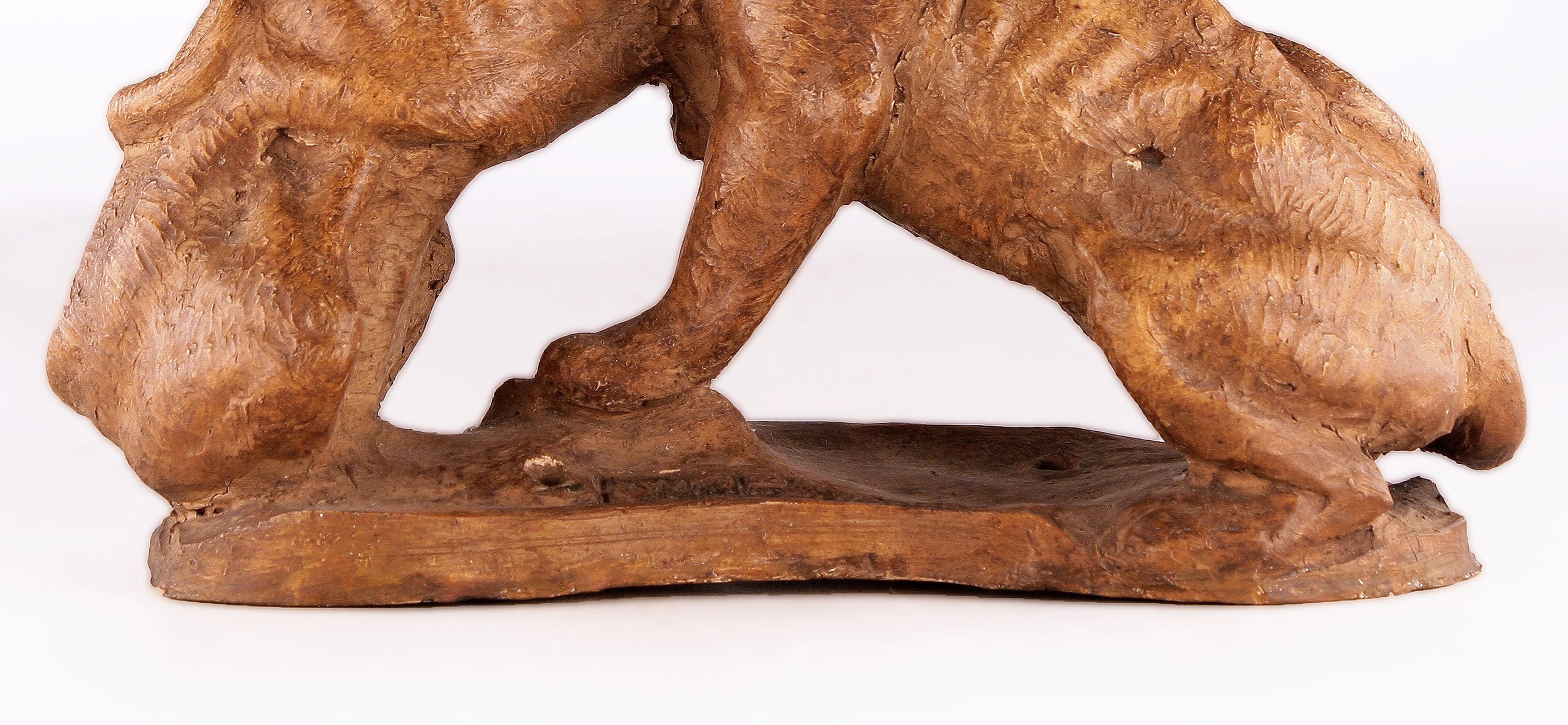Terracotta French Art Déco Terracota Sculpture of a Couple of Felines/Panthers Fighting For Sale