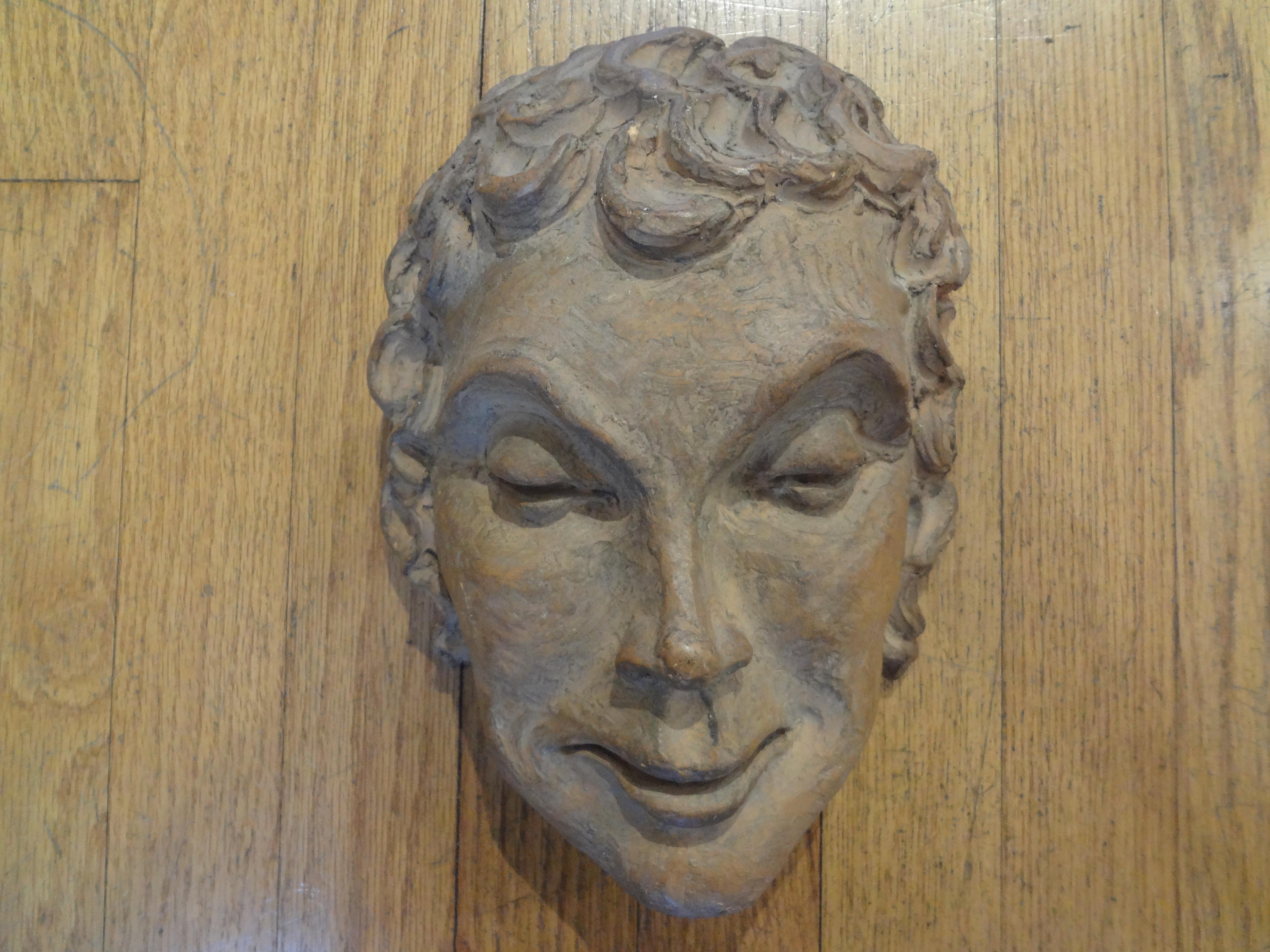 French Art Deco Terracotta Face Mask Sculpture For Sale 6