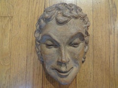 French Art Deco Terracotta Face Mask Sculpture