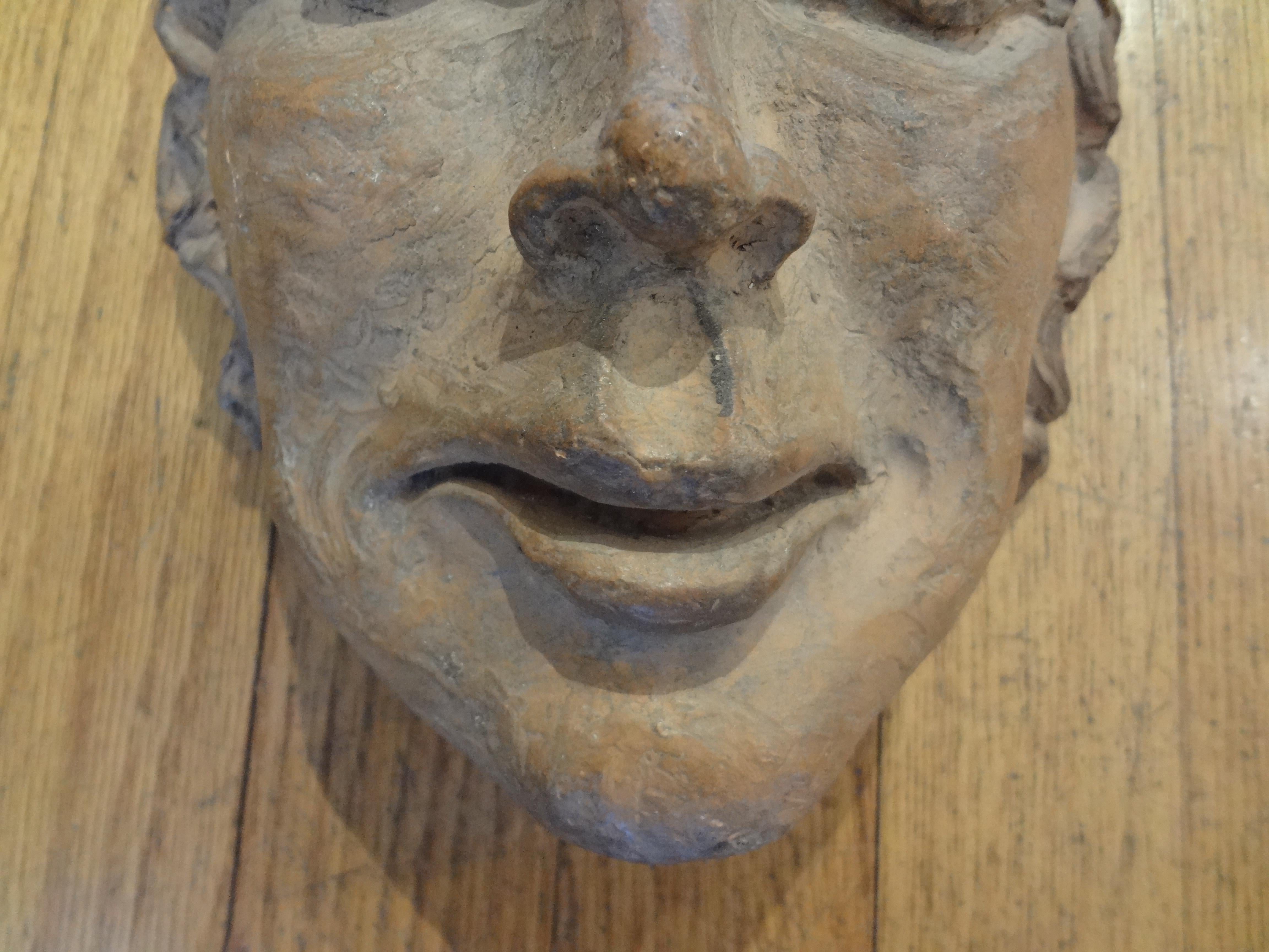 Mid-20th Century French Art Deco Terracotta Face Mask Sculpture For Sale