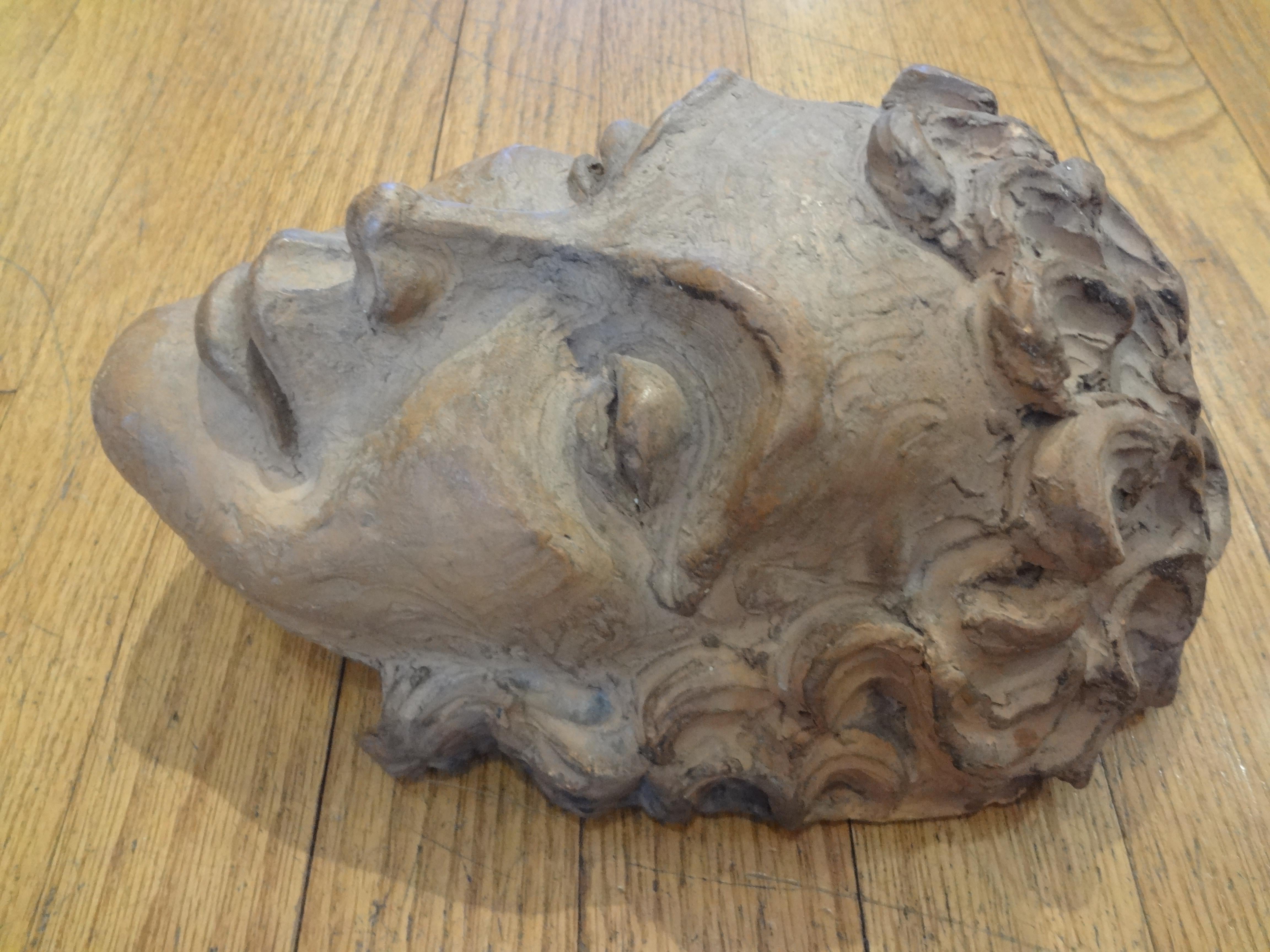 French Art Deco Terracotta Face Mask Sculpture For Sale 3