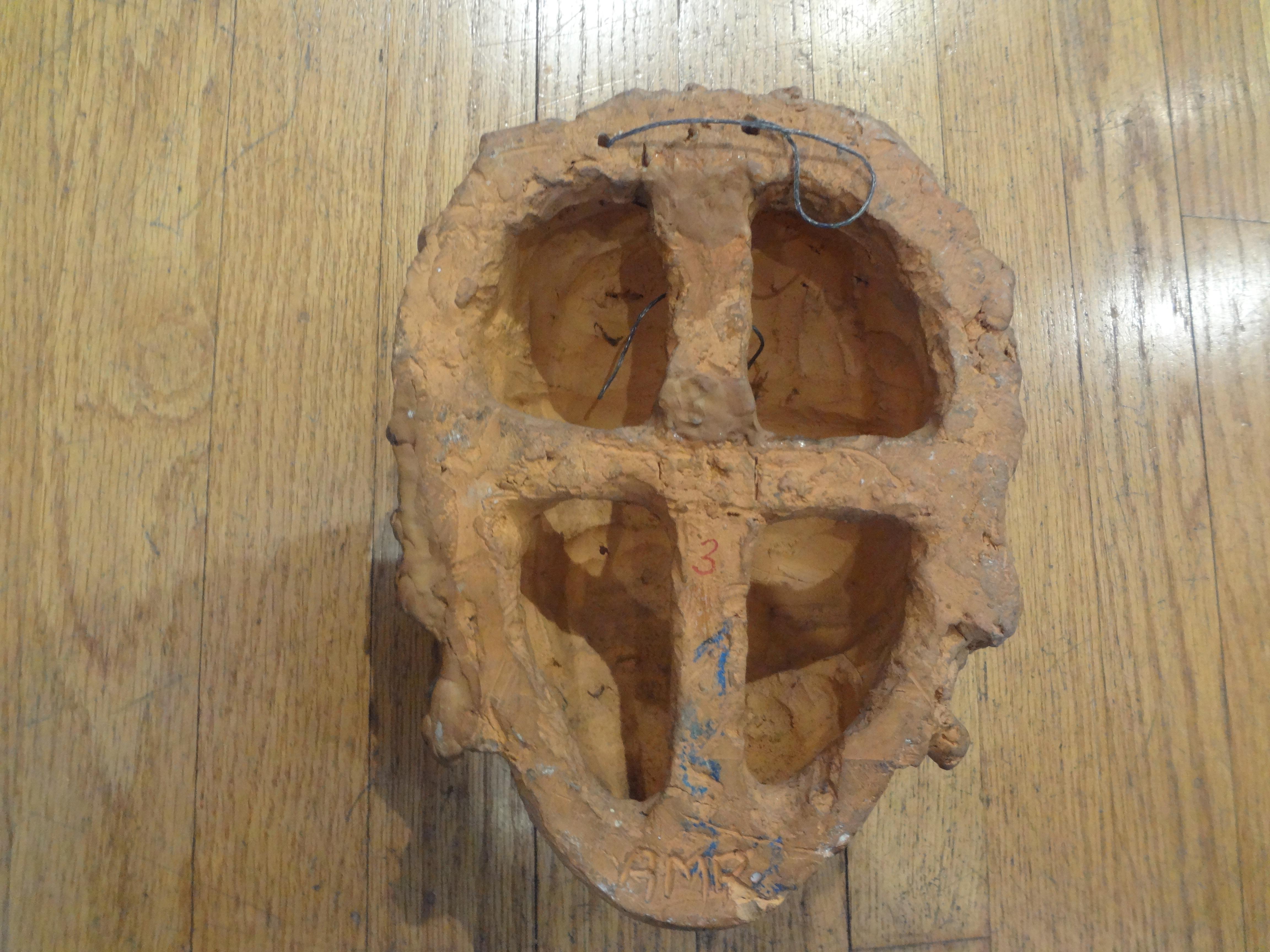 French Art Deco Terracotta Face Mask Sculpture For Sale 4
