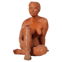 Französische Terrakotta-Skulptur eines weiblichen Akts im Art déco-Stil
