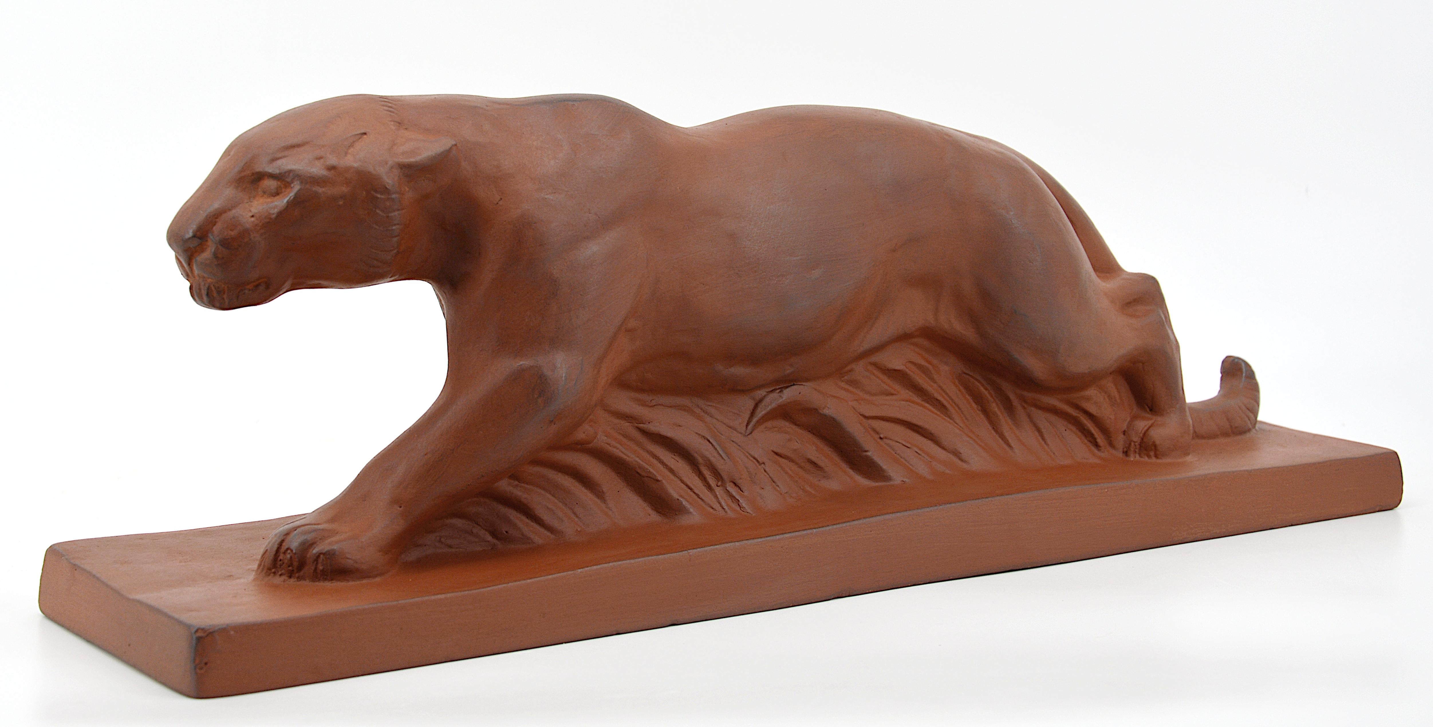 French Art Deco Terracotta Lioness Sculpture by Michael, 1930s For Sale 1