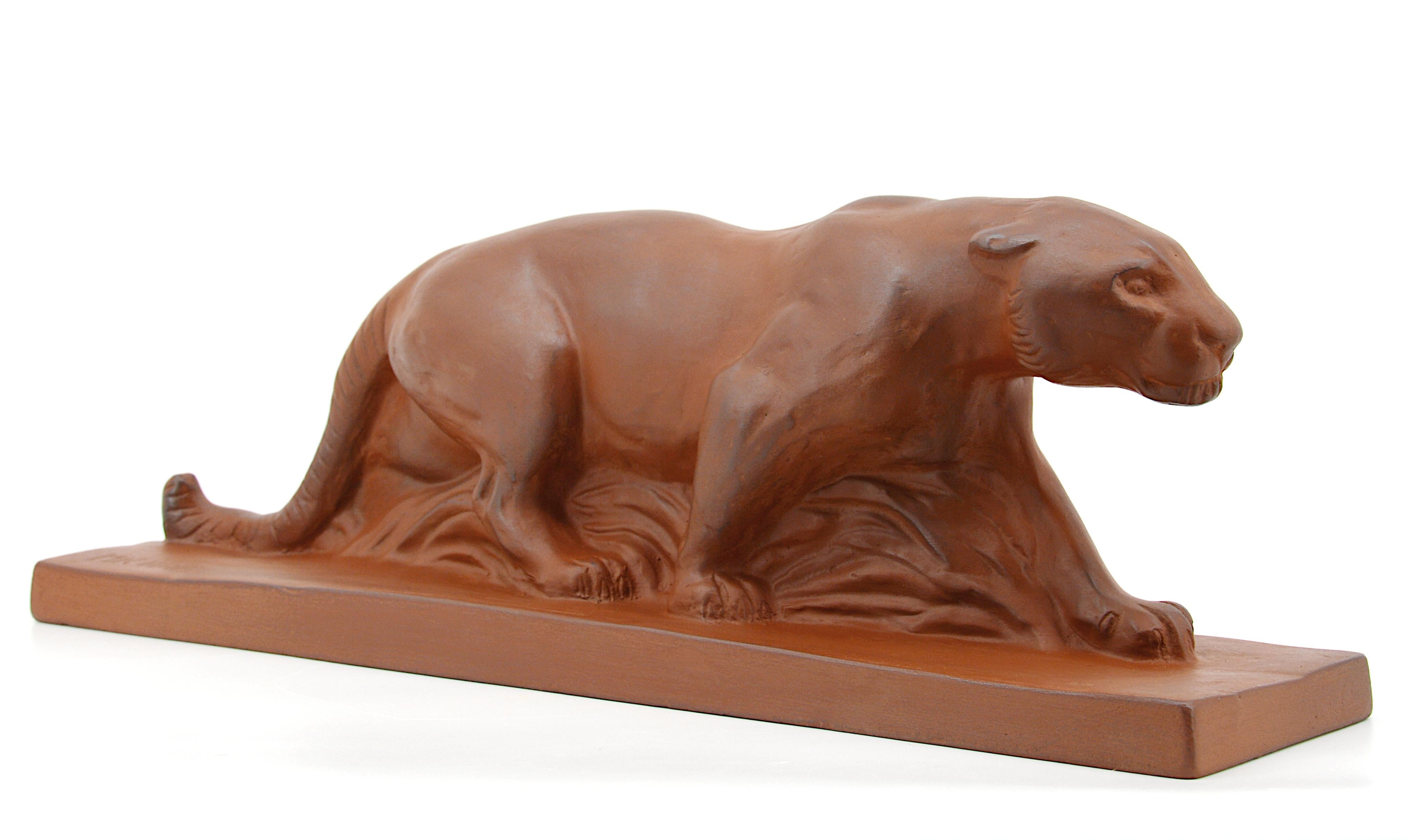 French Art Deco Terracotta Lioness Sculpture by Michael, 1930s For Sale 2