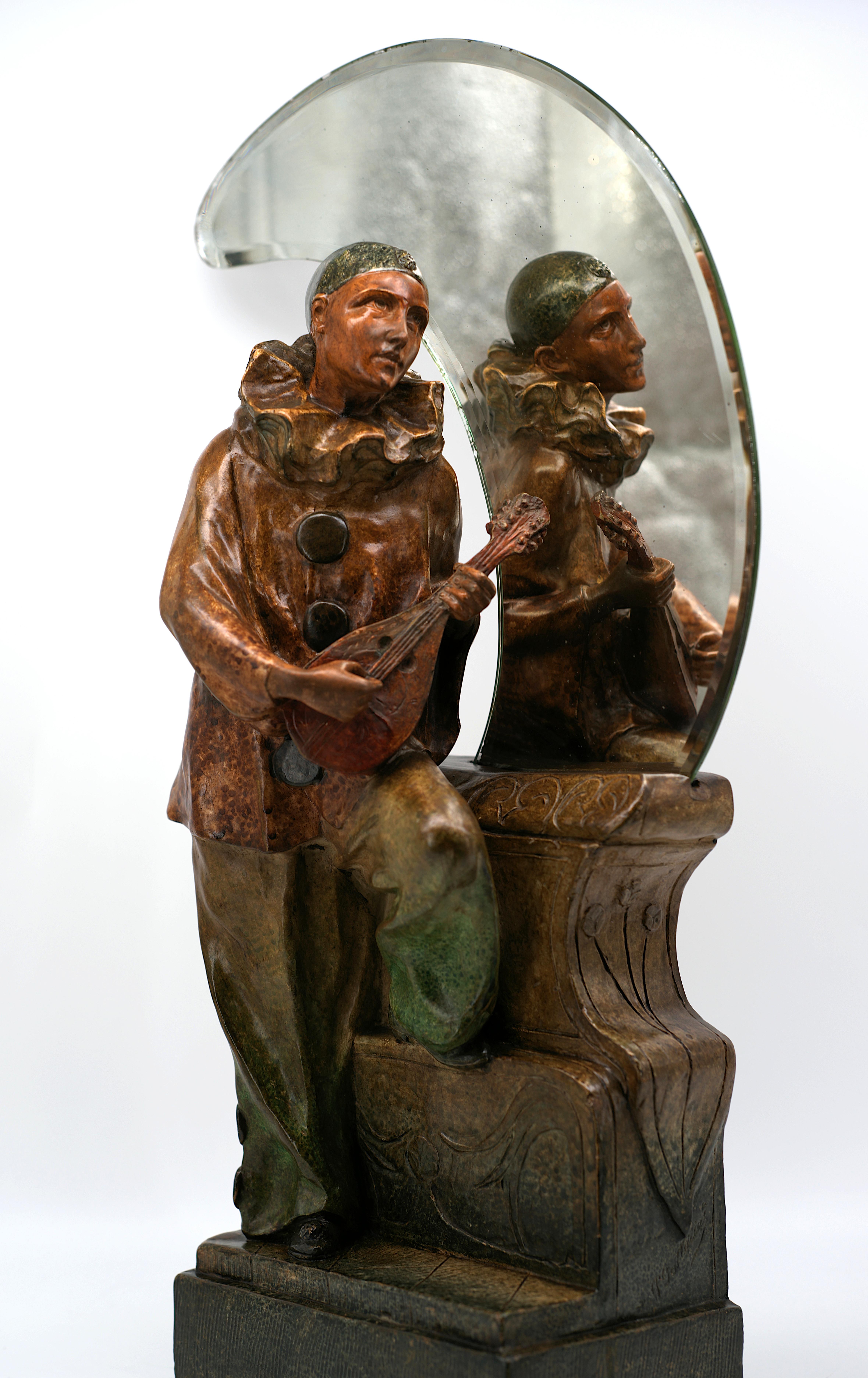 Francese Scultura policroma Pierrot, 1900 in vendita