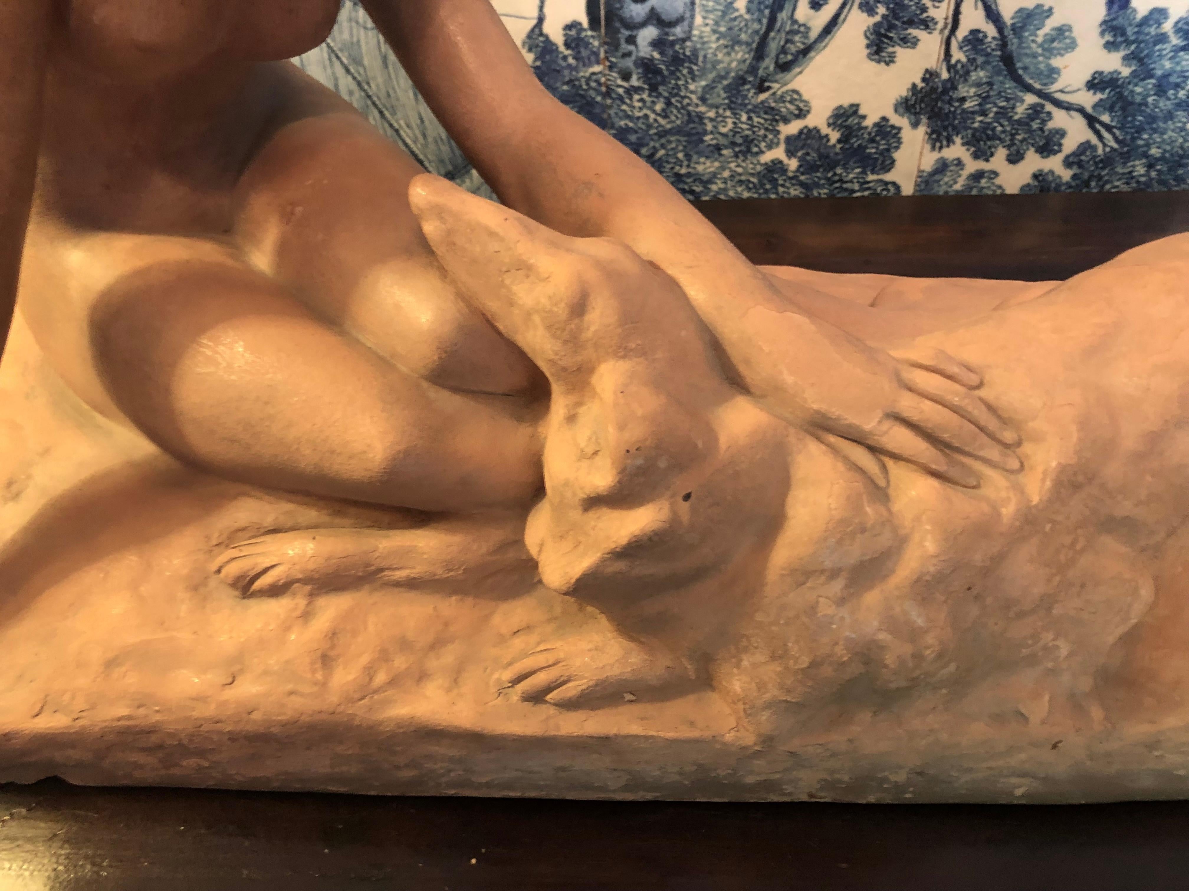  French Art Deco Terracotta Sculpture of A Woman with a Dog,  by George Costes For Sale 7