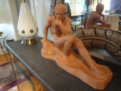 French Art Deco Terracotta Sculpture Signed Ouline