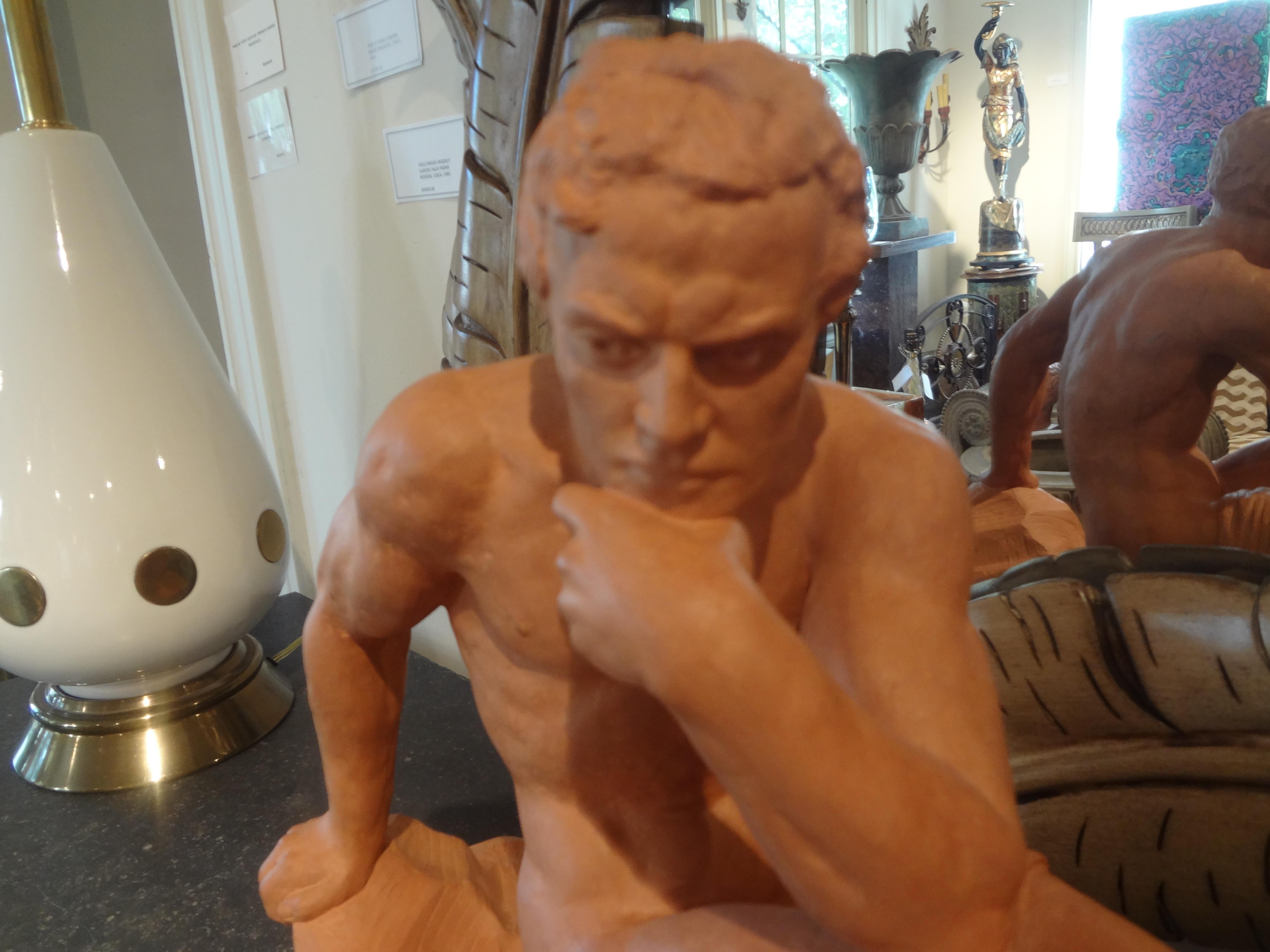 French Art Deco Terracotta Sculpture Signed Ouline In Good Condition In Houston, TX