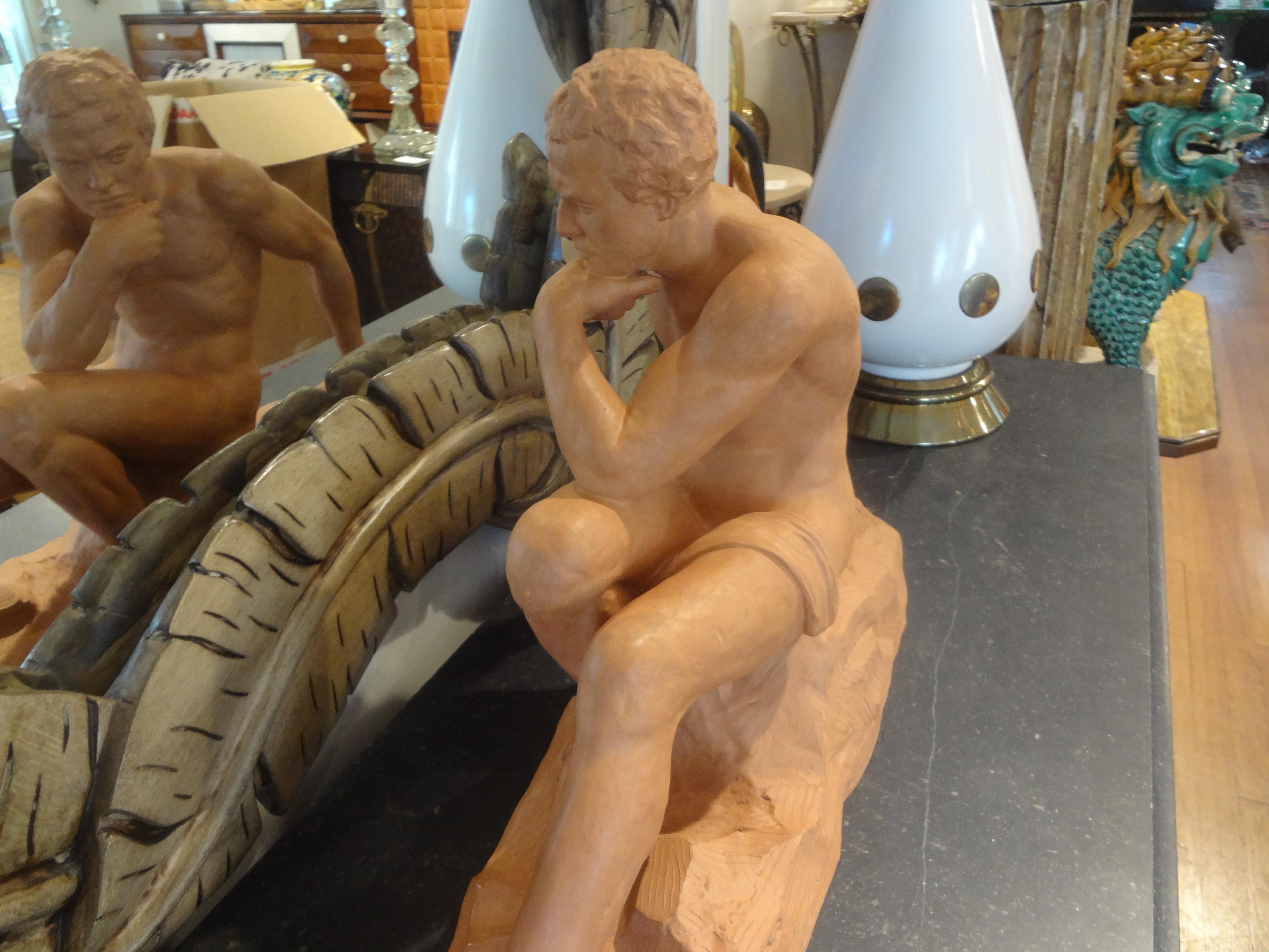 French Art Deco Terracotta Sculpture Signed Ouline 4