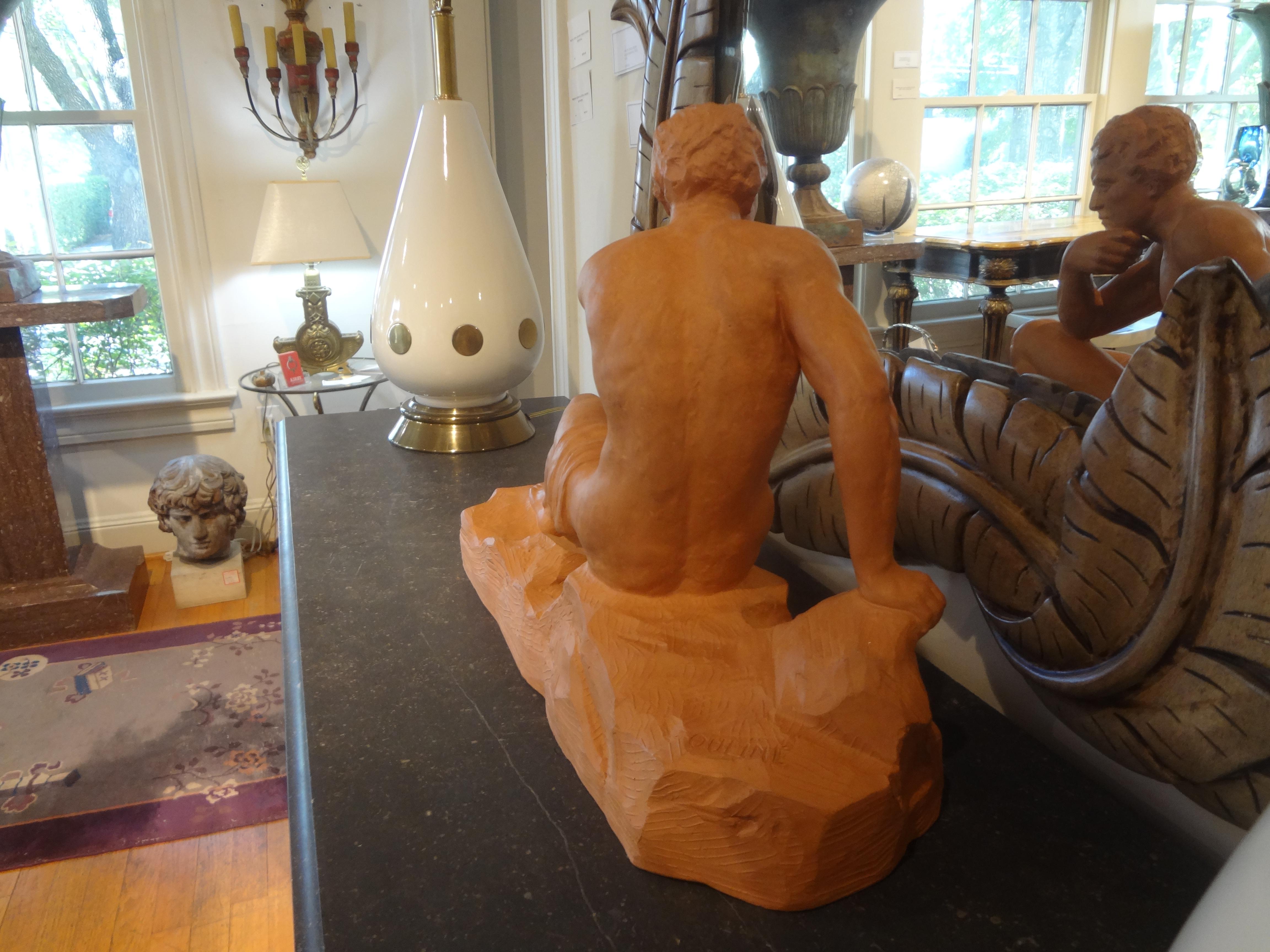 French Art Deco Terracotta Sculpture Signed Ouline 5