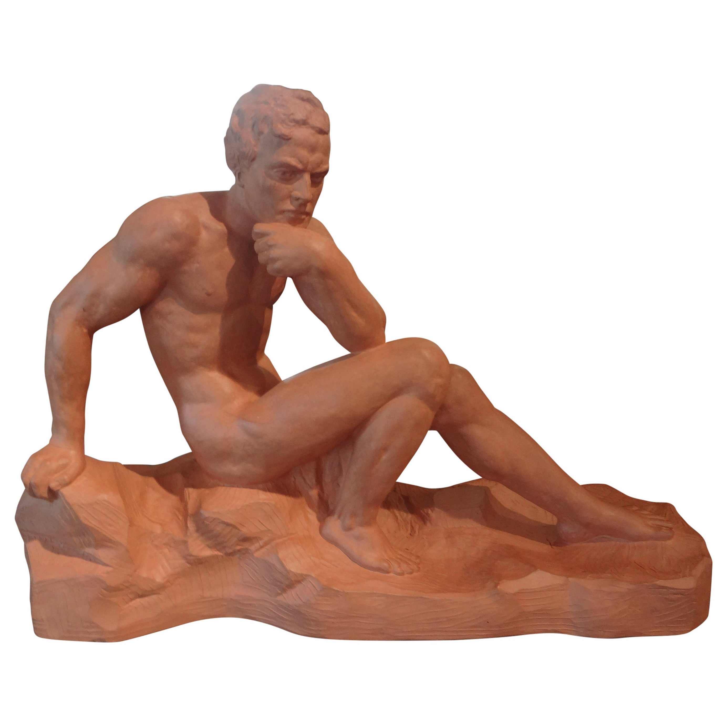 French Art Deco Terracotta Sculpture Signed Ouline