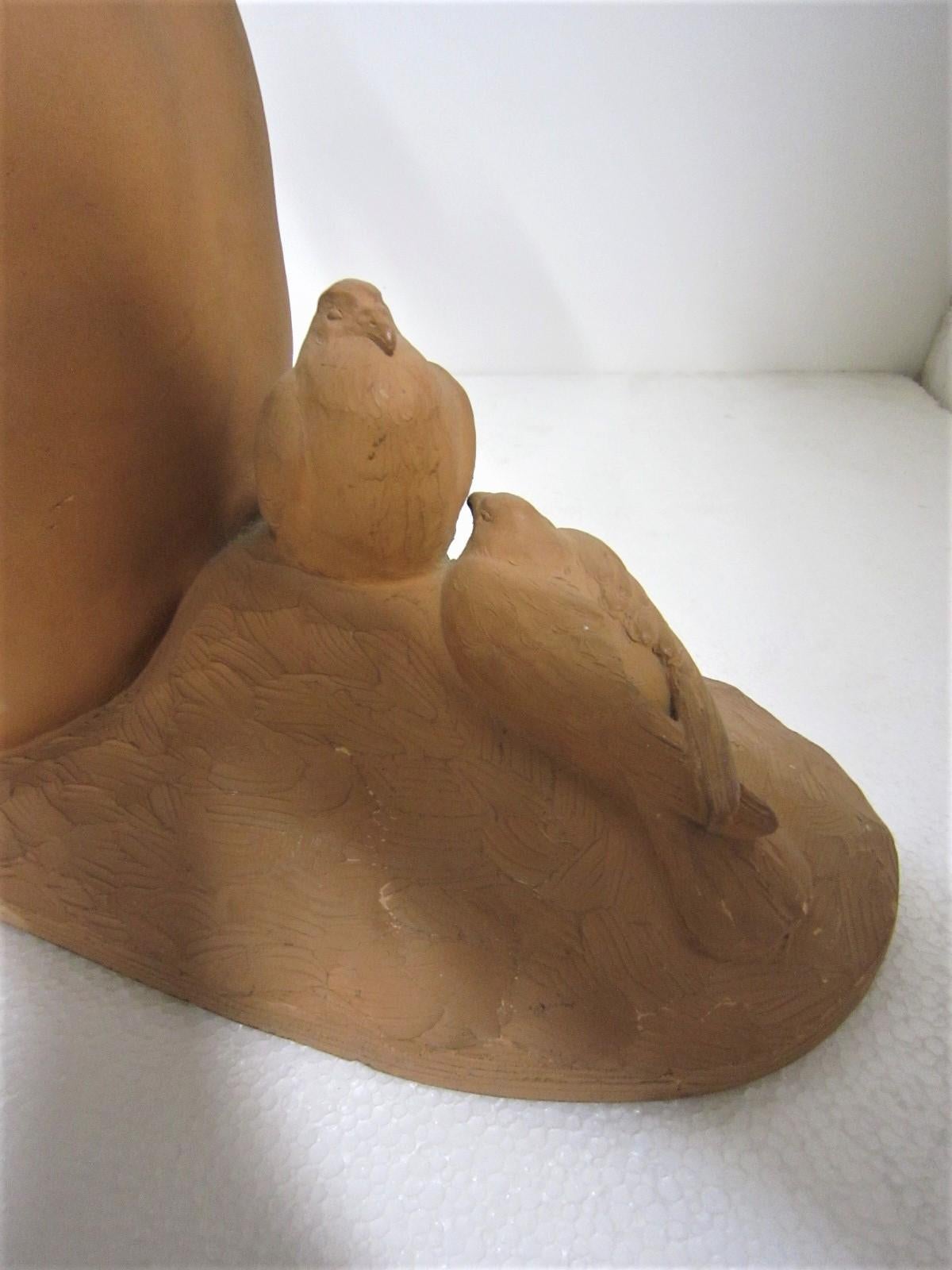 French Art Deco Terracotta Seated Nude with Doves, Signed Lormier 9