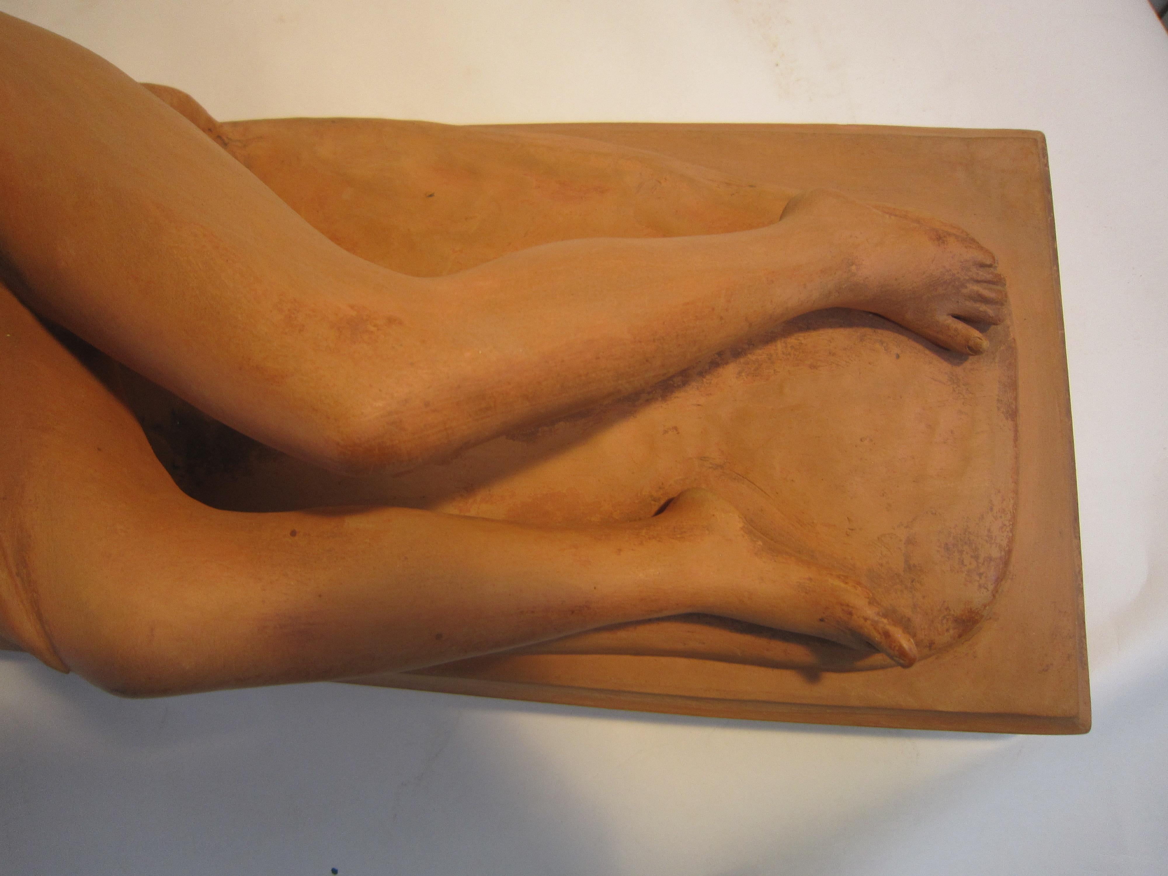 French Art Deco Terracotta Seated Nude with Fawn, Signed Ary Bitter For Sale 9