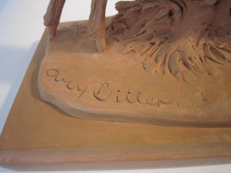 French Art Deco Terracotta Seated Nude with Fawn, Signed Ary Bitter For Sale 15