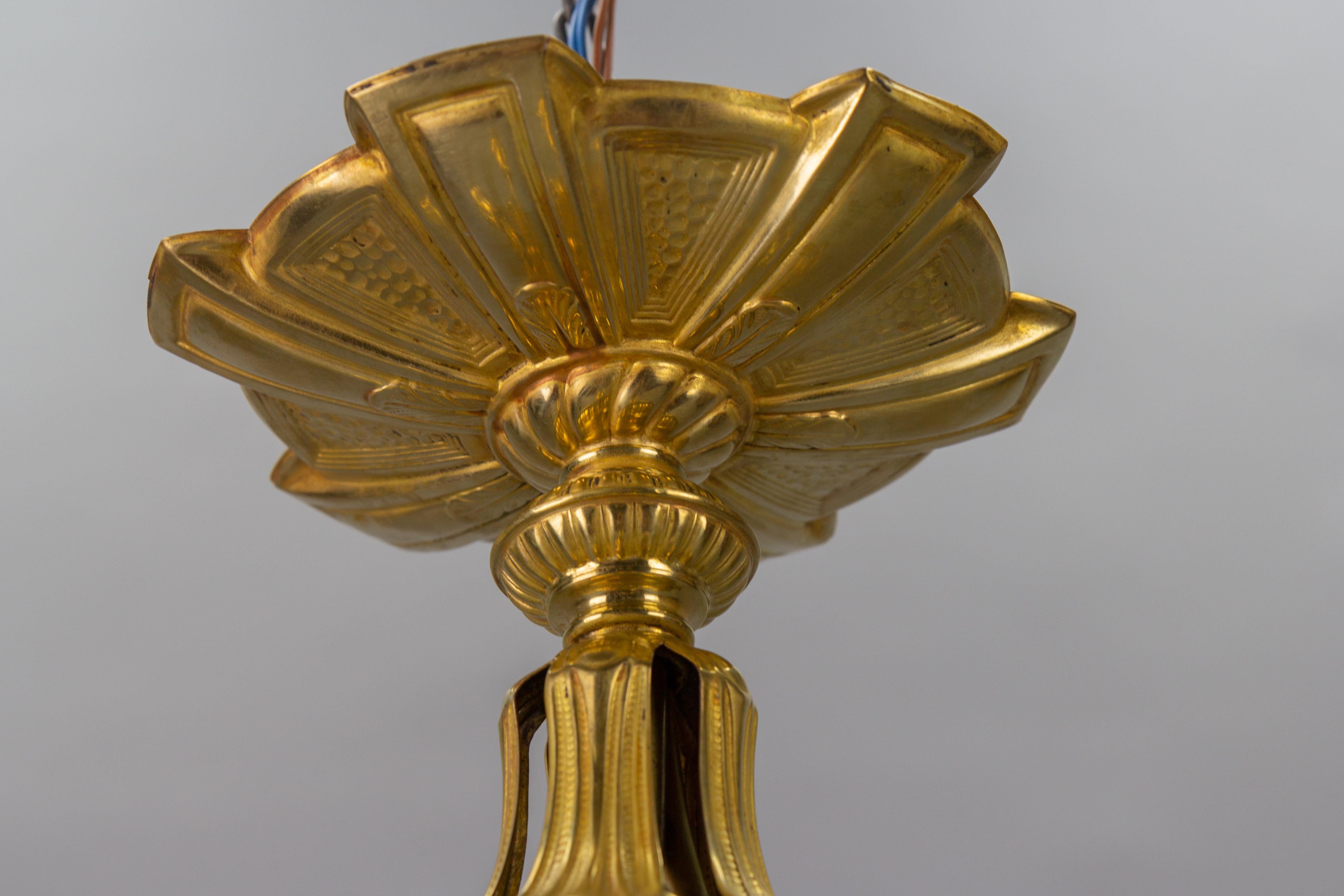  French Art Deco Three-Light Brass Ceiling Light Fixture, 1920s For Sale 7