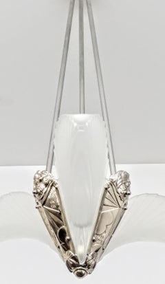 French Art Deco Three Panels Feather Pendant Chandelier