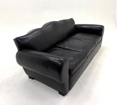 French Art Deco Three Seat Sofa with "Moustache" Backrest in Black Leather.