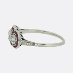 French Art Deco Three-Stone Diamond and Ruby Ring