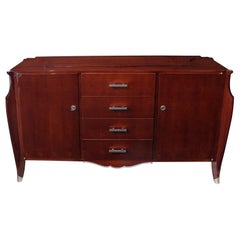 French Art Deco Tiger-Mahogany Sideboard, in the style of Jules-Emile Leleu