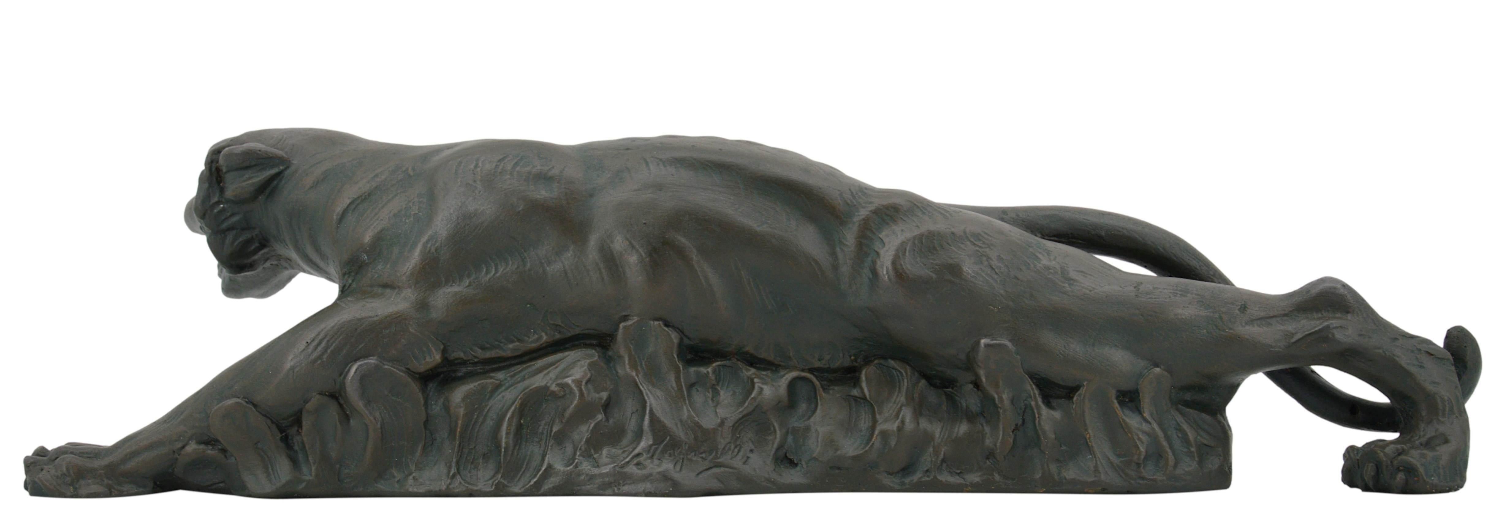 Plaster French Art Deco Tiger on the Prowl Sculpture, 1900s For Sale