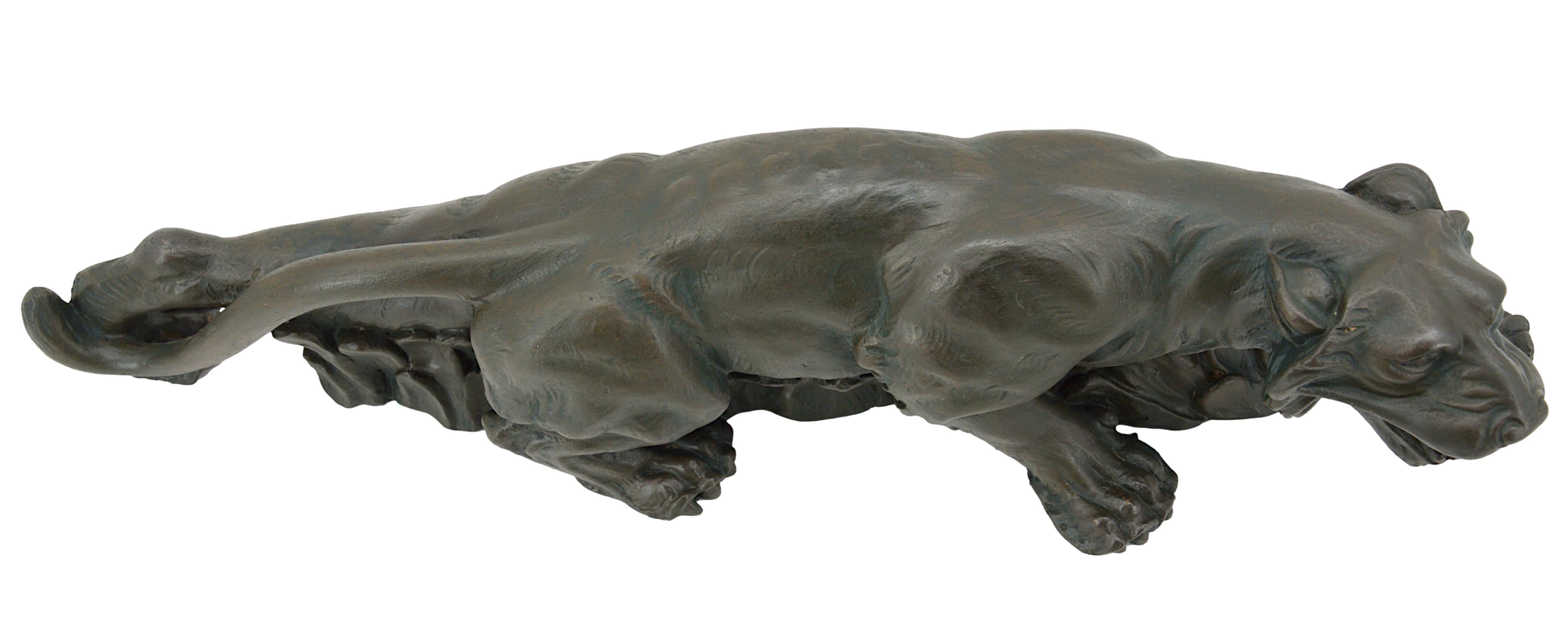 French Art Deco Tiger on the Prowl Sculpture, 1900s For Sale 2