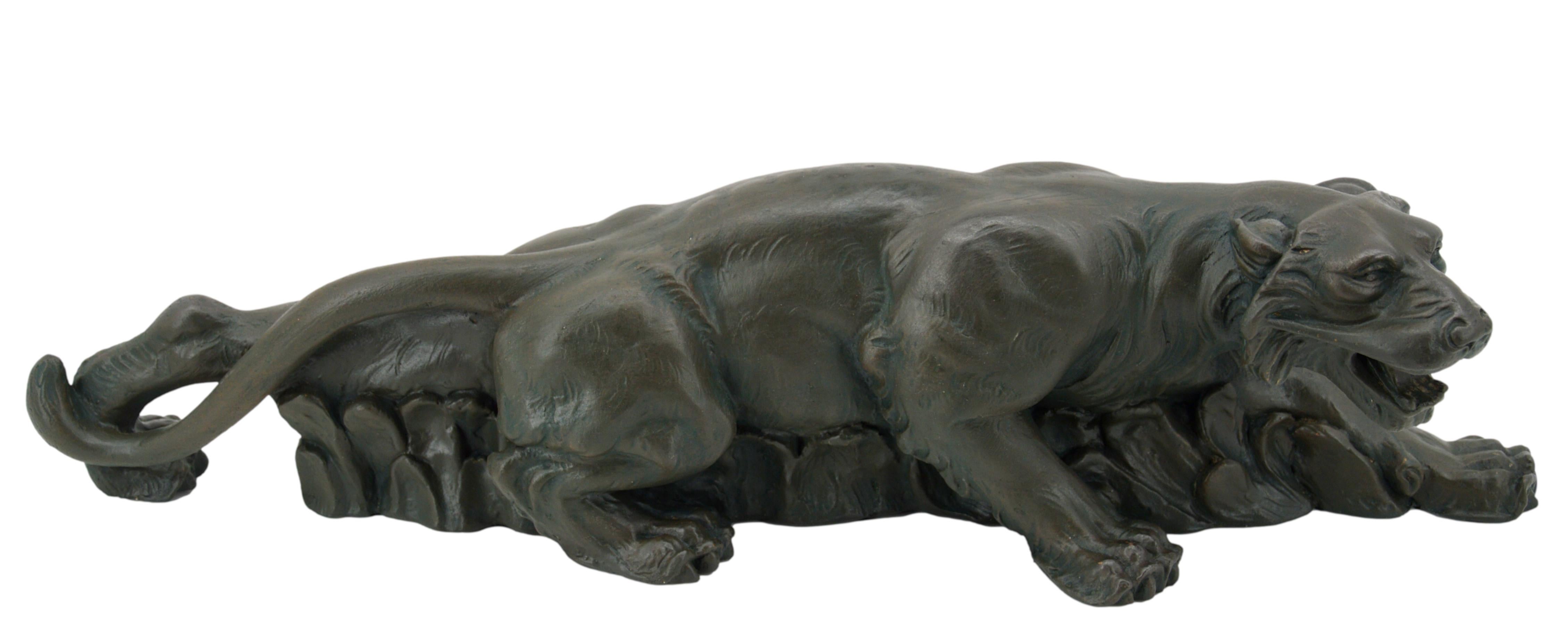 French Art Deco Tiger on the Prowl Sculpture, 1900s For Sale 3