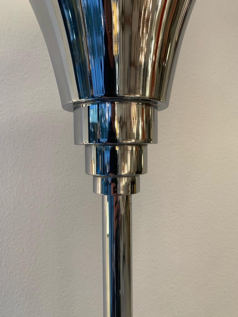 French Art Deco Torchiere Chrome Floor Lamp, ca. 1940s 1