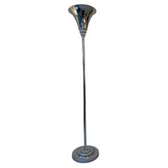 French Art Deco Torchiere Chrome Floor Lamp, ca. 1940s