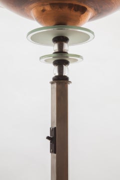 French Art Deco Torchiere Floor Lamp with Brass and Glass, 1920s