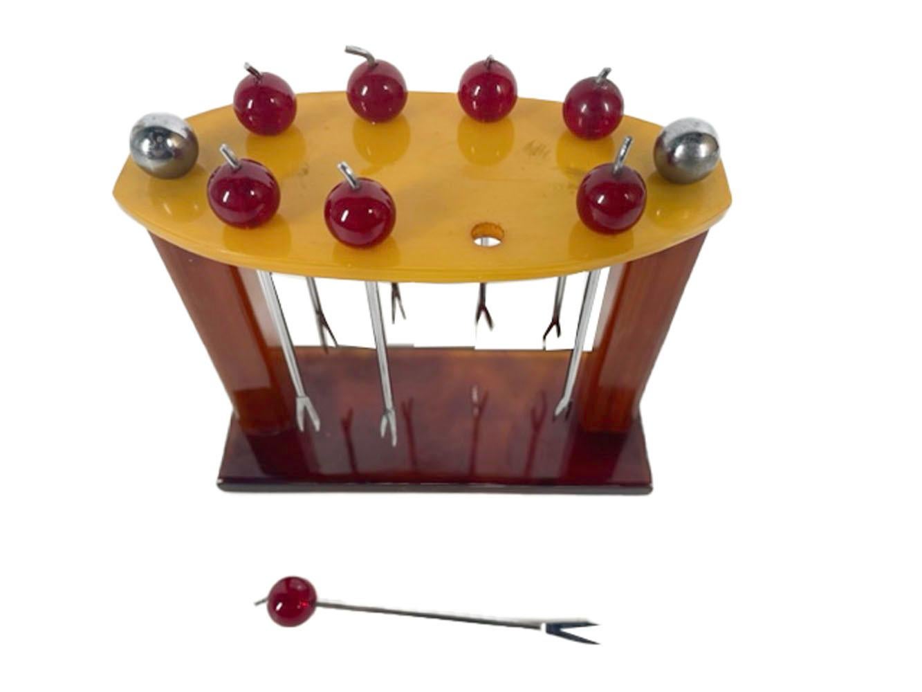 Juego de picos de cóctel de baquelita de carey y caramelo art déco francés Art Decó en venta