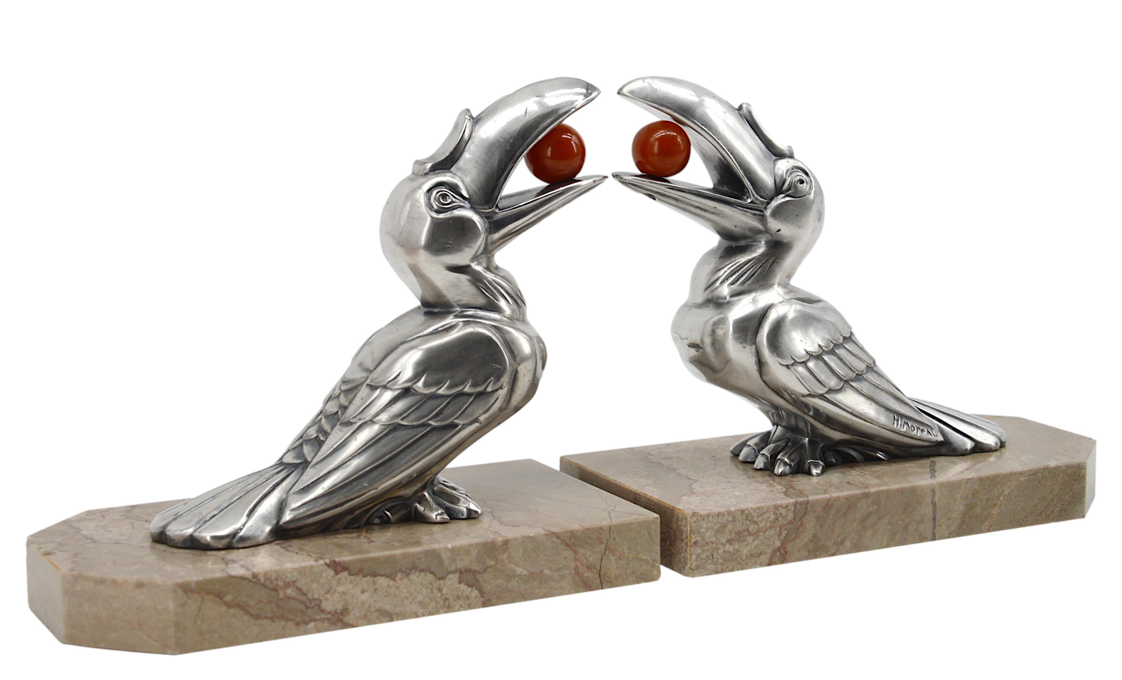 Silvered French Art Deco Toucans Bookends, 1930s