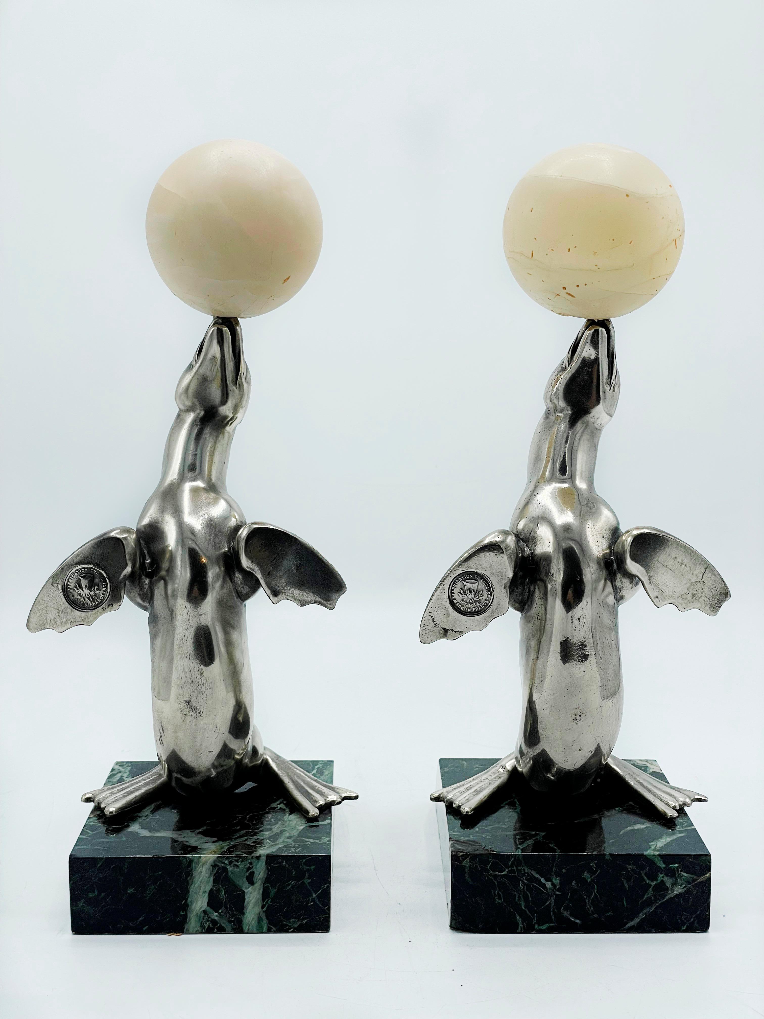 Silvered French Art Deco Toucans Bookends, 1930s For Sale