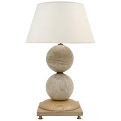 French Art Deco Travertine Ball Table Lamp on Cerused Oak Base, circa 1930s