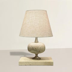 Französische Art Deco Travertin Tischlampe