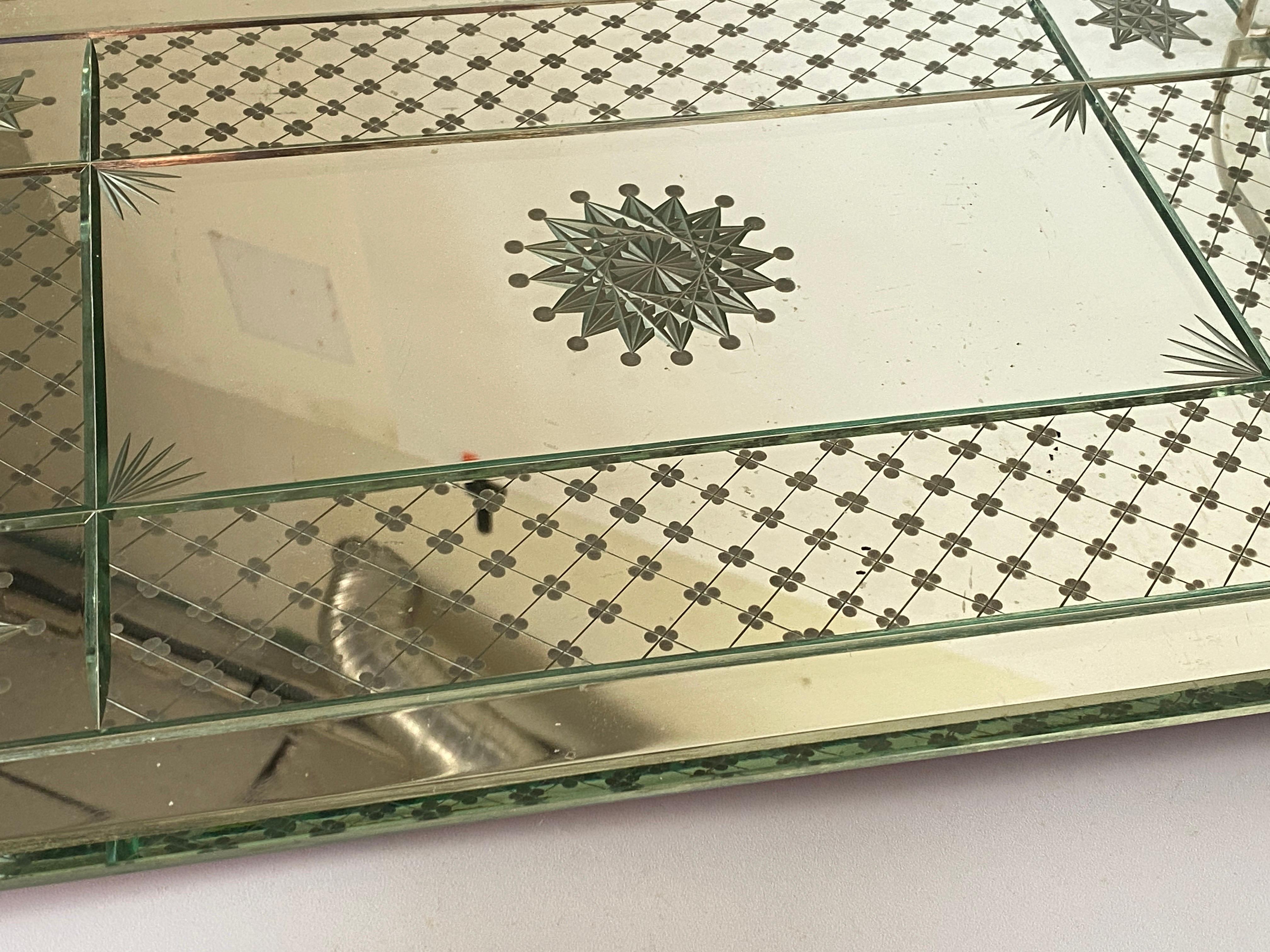 French Art Deco Tray, Beveled Mirror, Silver Color, Bakelite Handles, circa 1940 For Sale 6