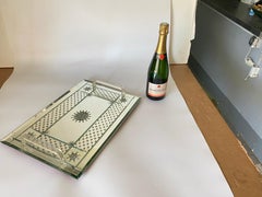 French Art Deco Tray, Beveled Mirror, Silver Color, Bakelite Handles, circa 1940