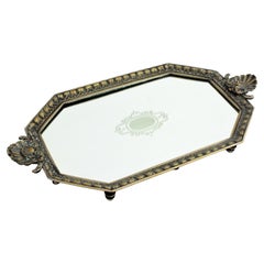 French Art Deco Tray with Shell Motif, Bronze and Etched Mirror