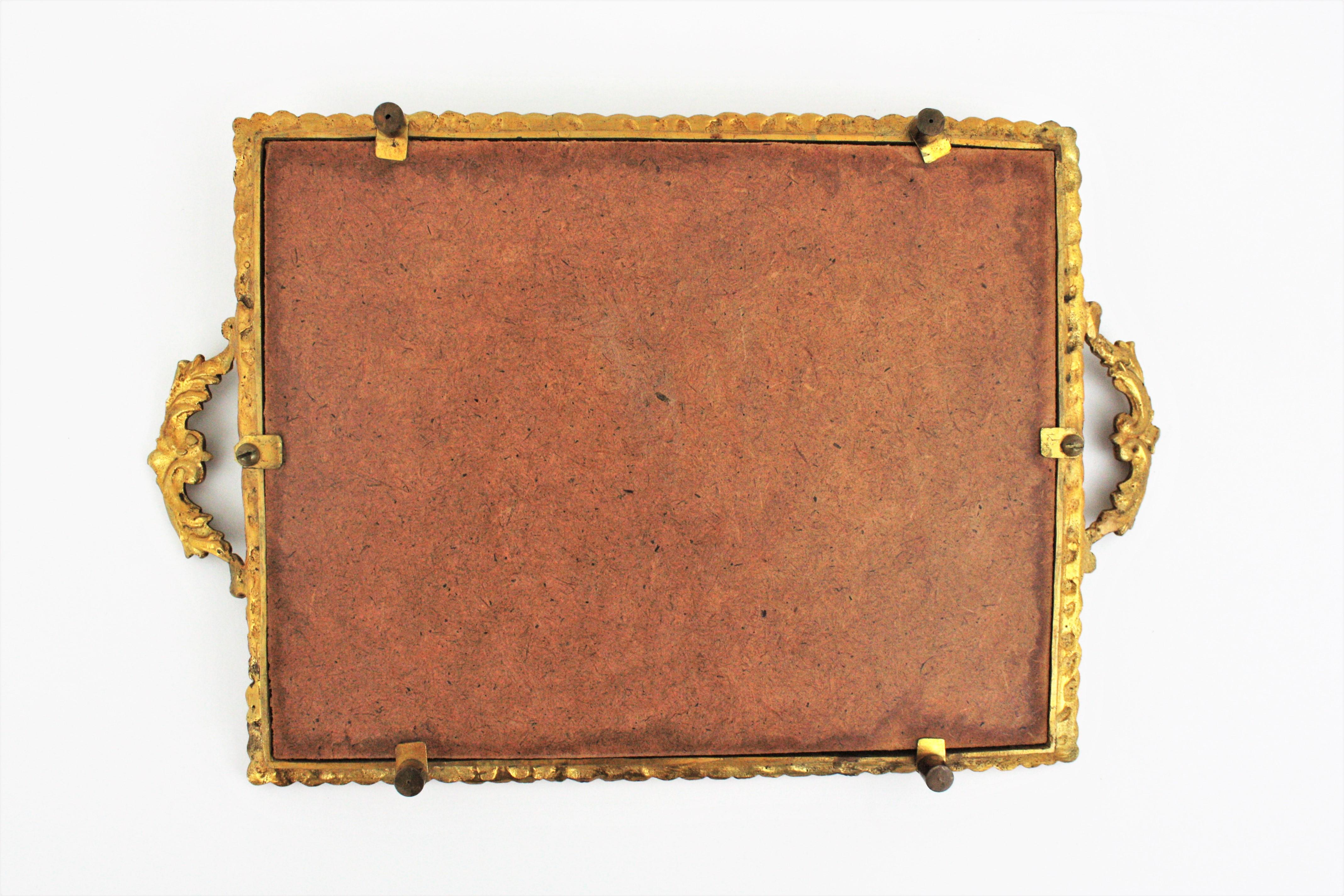 French Art Deco Tray with Star Motif, Bronze and Etched Mirror For Sale 7