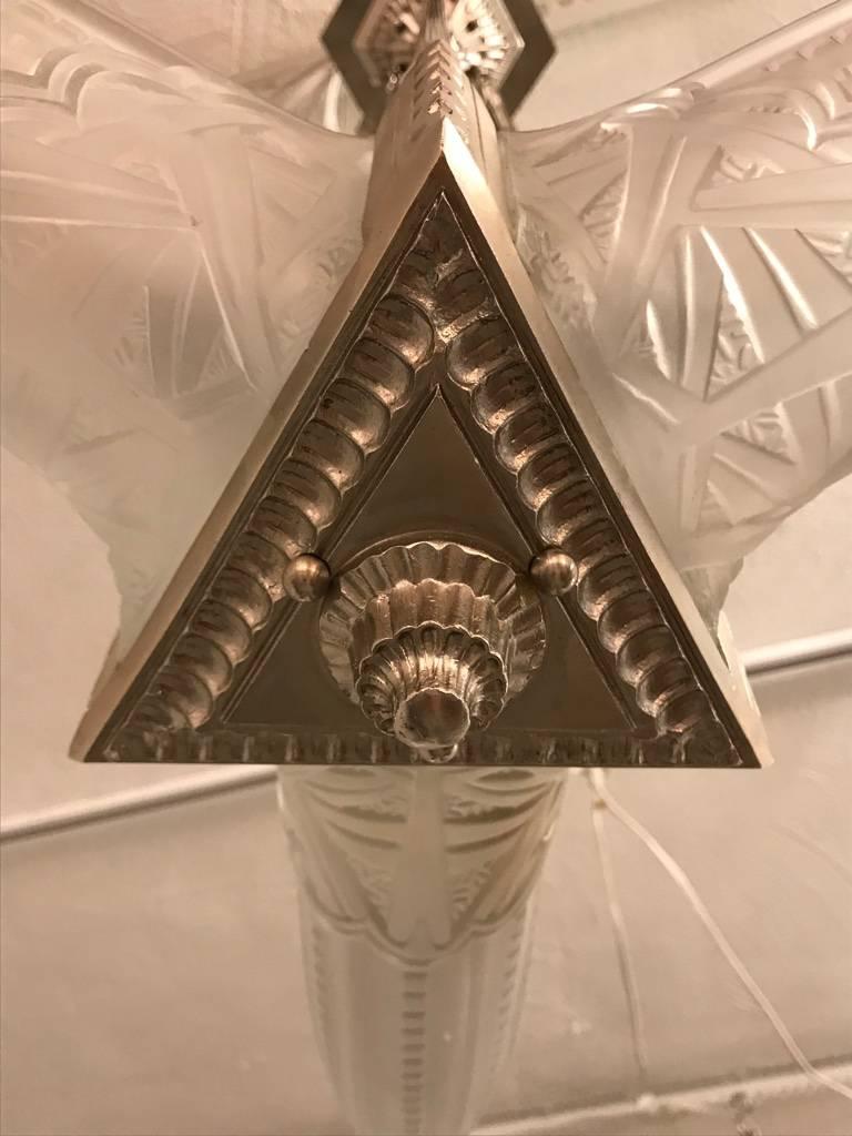 French Art Deco Triangular Starburst Chandelier For Sale 5