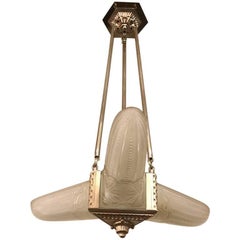 Antique French Art Deco Triangular Starburst Chandelier