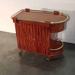 French Art Deco Trolley with Brass Metal Parts and Satinwood Veneer, 1930s