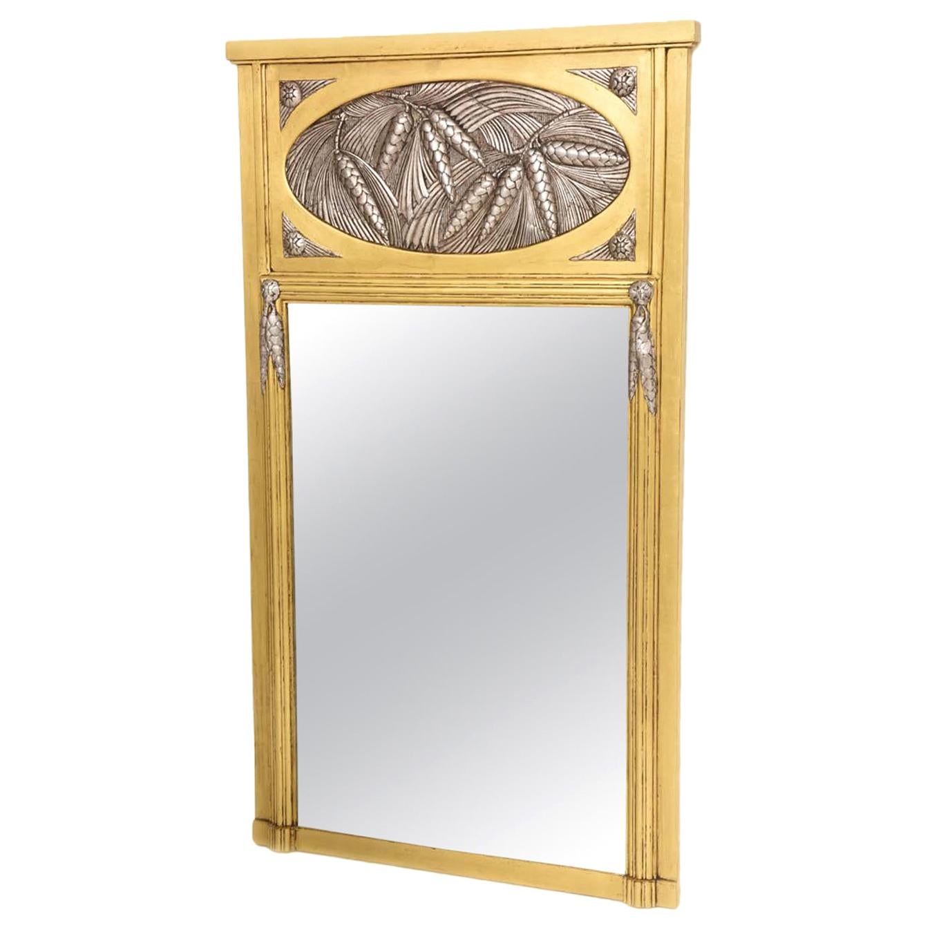 French Art Deco Trumeau Mirror in Gold and Silver Leaf