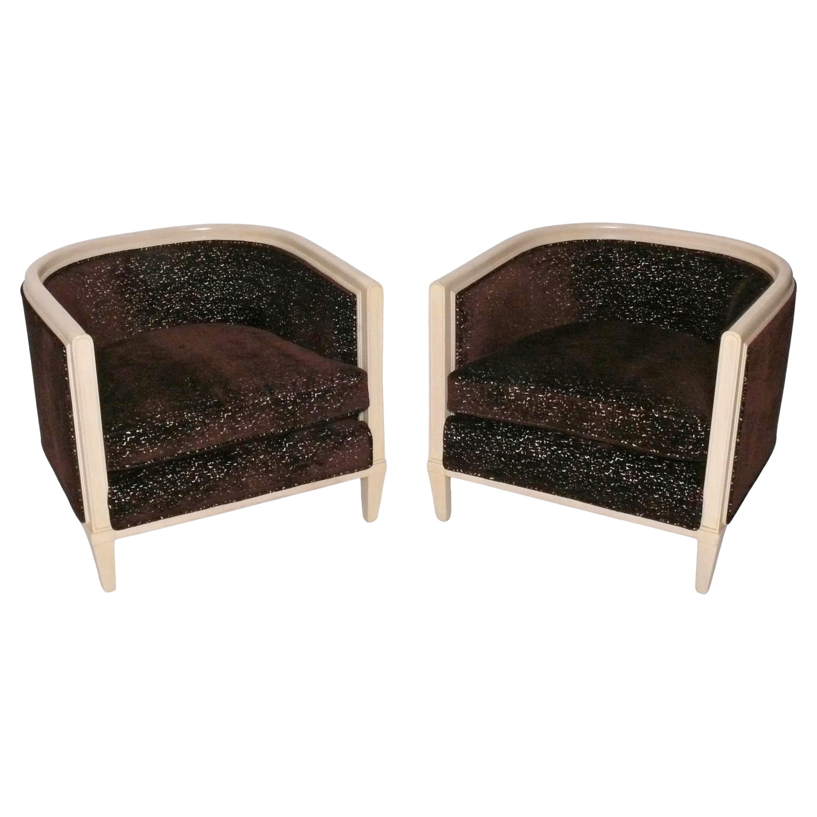 French Art Deco Tub Chairs circa 1930s Refinished 
Reupholstered Lounge Chairs For Sale