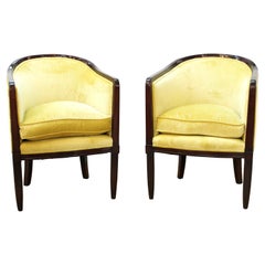 Antique French Art Deco Tub Chairs in Velvet Upholstery