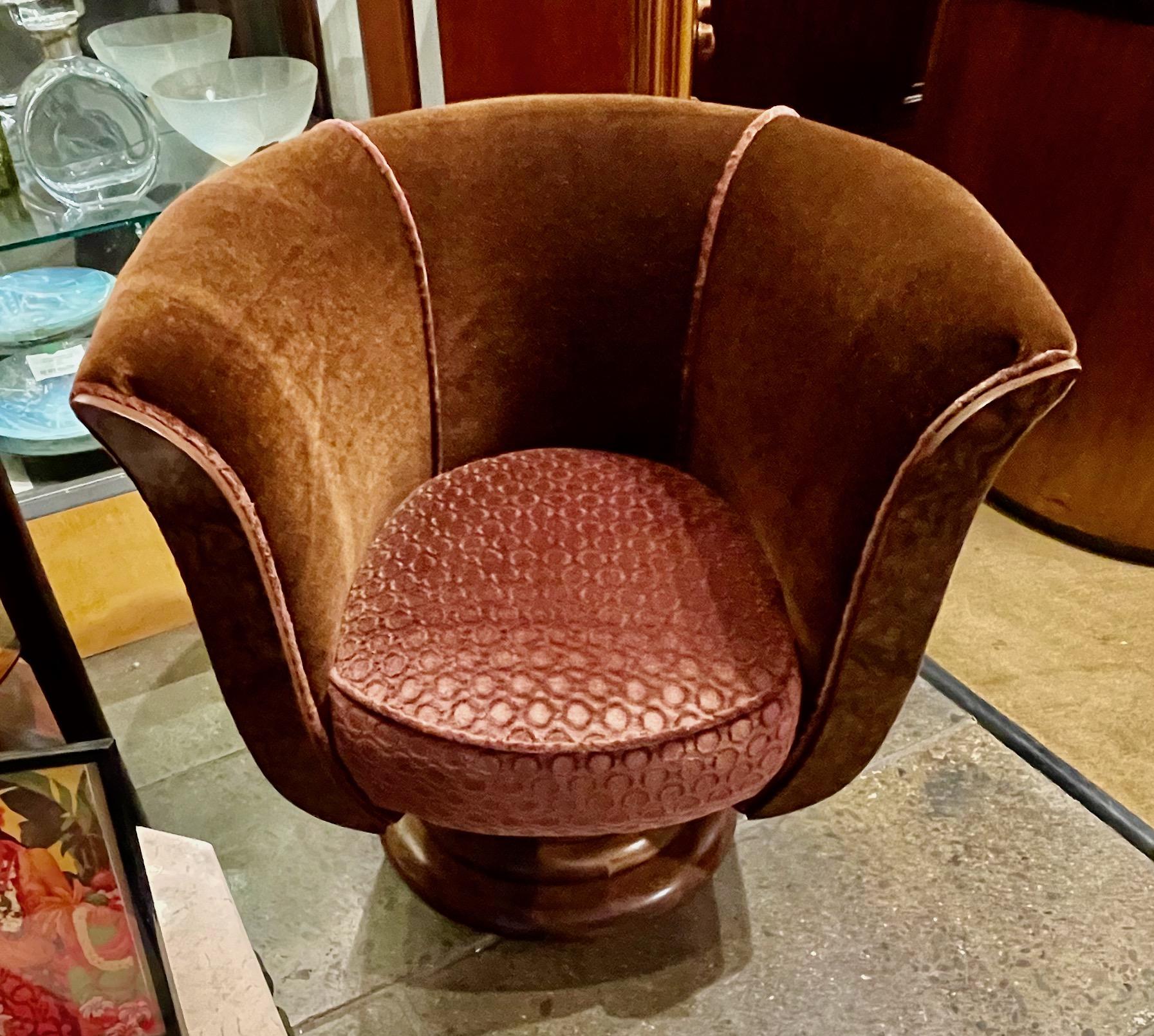 French Art Deco Tulip Swivel Chairs Mohair 1