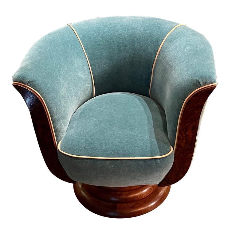 French Art Deco Tulip Swivel Chairs Mohair at 1stDibs art deco swivel